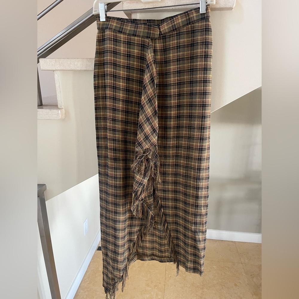 Vintage Donna Karan Asymmetrical Plaid Skirt in Brown and Tan